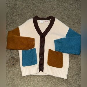 Zara Kids Colorblock Cardigan - Cream, Brown, Blue